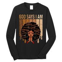 Black History Month Shirts Womens Black Girl Queen God Says I Am Melanin Long Sleeve Shirt