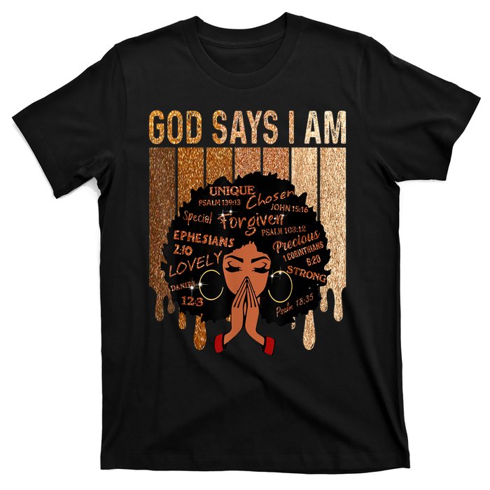 Black History Month Shirts Womens Black Girl Queen God Says I Am Melanin T-Shirt