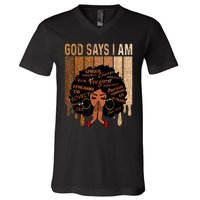 Black History Month Shirts Womens Black Girl Queen God Says I Am Melanin V-Neck T-Shirt