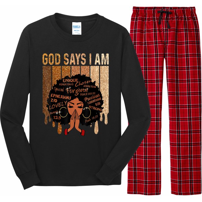 Black History Month Shirts Womens Black Girl Queen God Says I Am Melanin Long Sleeve Pajama Set