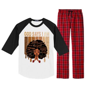 Black History Month Shirts Womens Black Girl Queen God Says I Am Melanin Raglan Sleeve Pajama Set