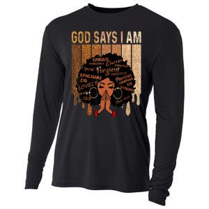 Black History Month Shirts Womens Black Girl Queen God Says I Am Melanin Cooling Performance Long Sleeve Crew