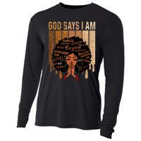 Black History Month Shirts Womens Black Girl Queen God Says I Am Melanin Cooling Performance Long Sleeve Crew