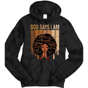 Black History Month Shirts Womens Black Girl Queen God Says I Am Melanin Tie Dye Hoodie