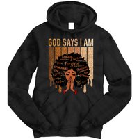 Black History Month Shirts Womens Black Girl Queen God Says I Am Melanin Tie Dye Hoodie