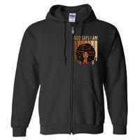 Black History Month Shirts Womens Black Girl Queen God Says I Am Melanin Full Zip Hoodie