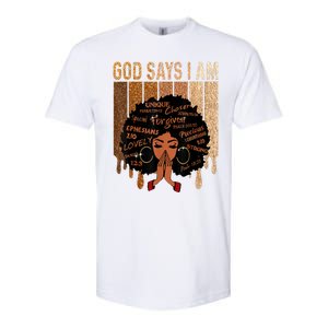 Black History Month Shirts Womens Black Girl Queen God Says I Am Melanin Softstyle CVC T-Shirt