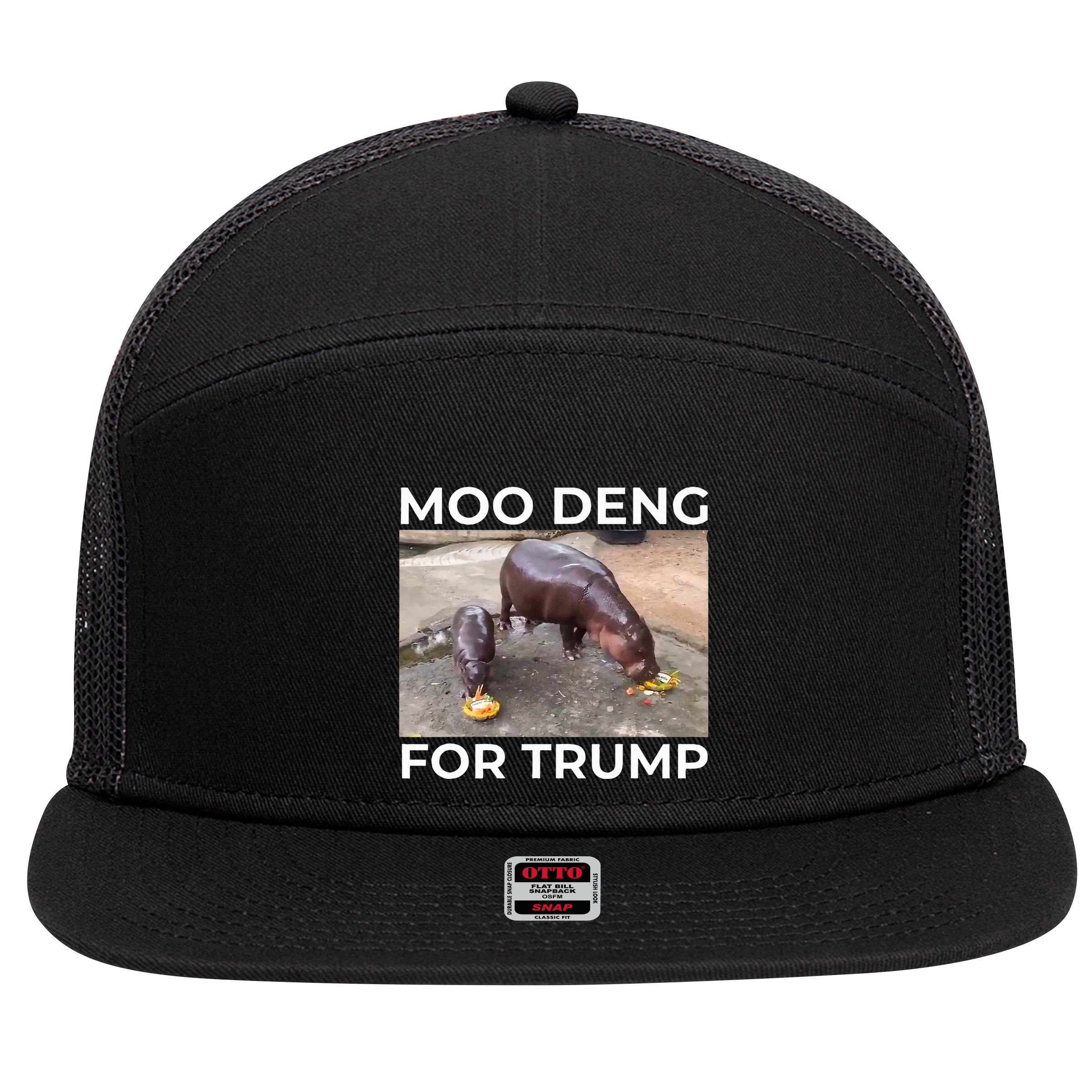 Baby Hippo Moo Deng Picks Trump President 7 Panel Mesh Trucker Snapback Hat
