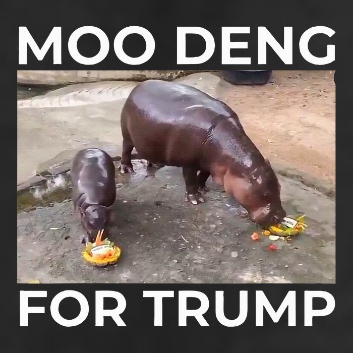 Baby Hippo Moo Deng Picks Trump President 7 Panel Mesh Trucker Snapback Hat
