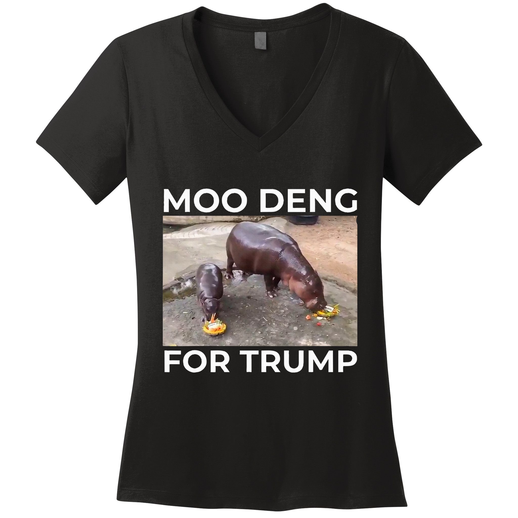 Baby Hippo Moo Deng Picks Trump President Women's V-Neck T-Shirt