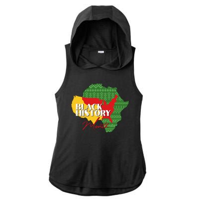 Black History Month Flag Map Ladies PosiCharge Tri-Blend Wicking Draft Hoodie Tank