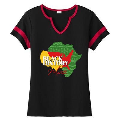 Black History Month Flag Map Ladies Halftime Notch Neck Tee