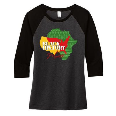 Black History Month Flag Map Women's Tri-Blend 3/4-Sleeve Raglan Shirt