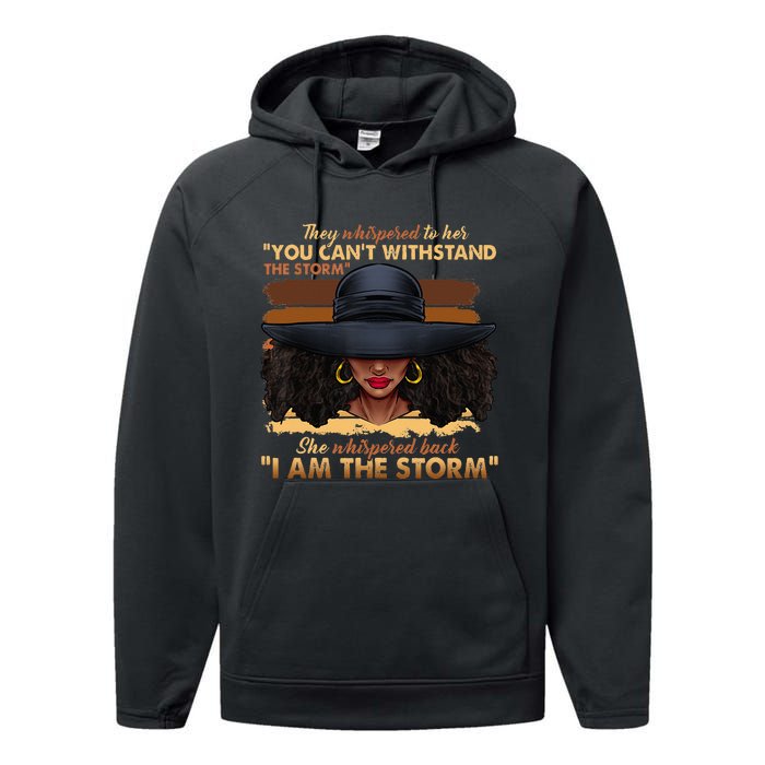 Black History Month African Woman Afro I Am The Storm Performance Fleece Hoodie