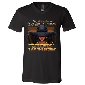 Black History Month African Woman Afro I Am The Storm V-Neck T-Shirt