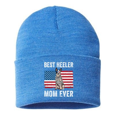 Blue Heeler Mom Australian Cattle Dog Lover American Flag Funny Gift Sustainable Knit Beanie