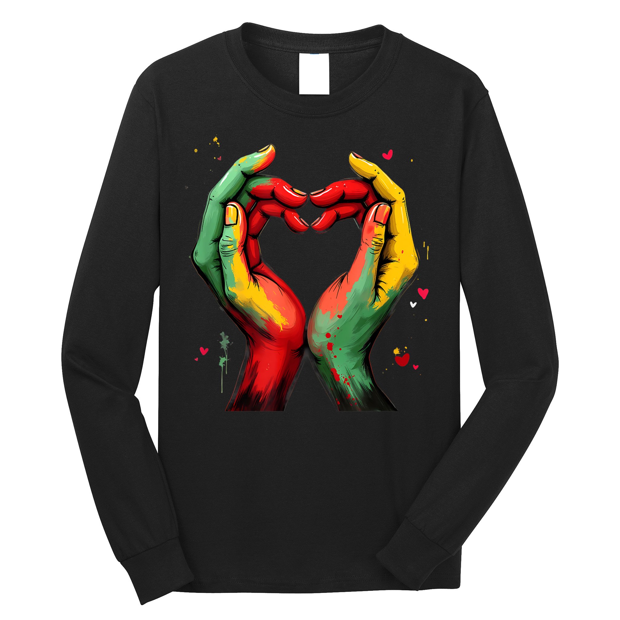 Black History Month Heart African American Black Red Green Long Sleeve Shirt