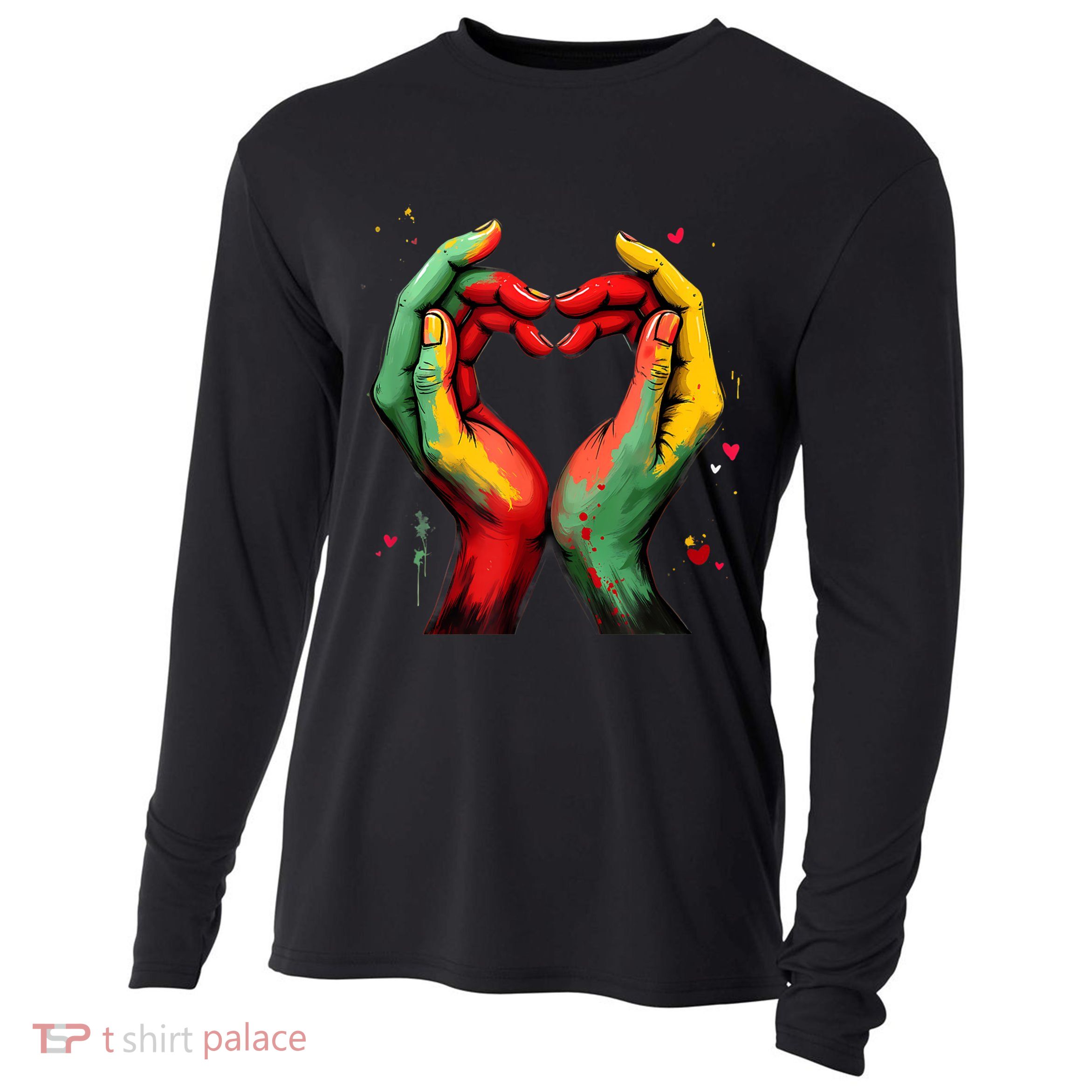 Black History Month Heart African American Black Red Green Cooling Performance Long Sleeve Crew