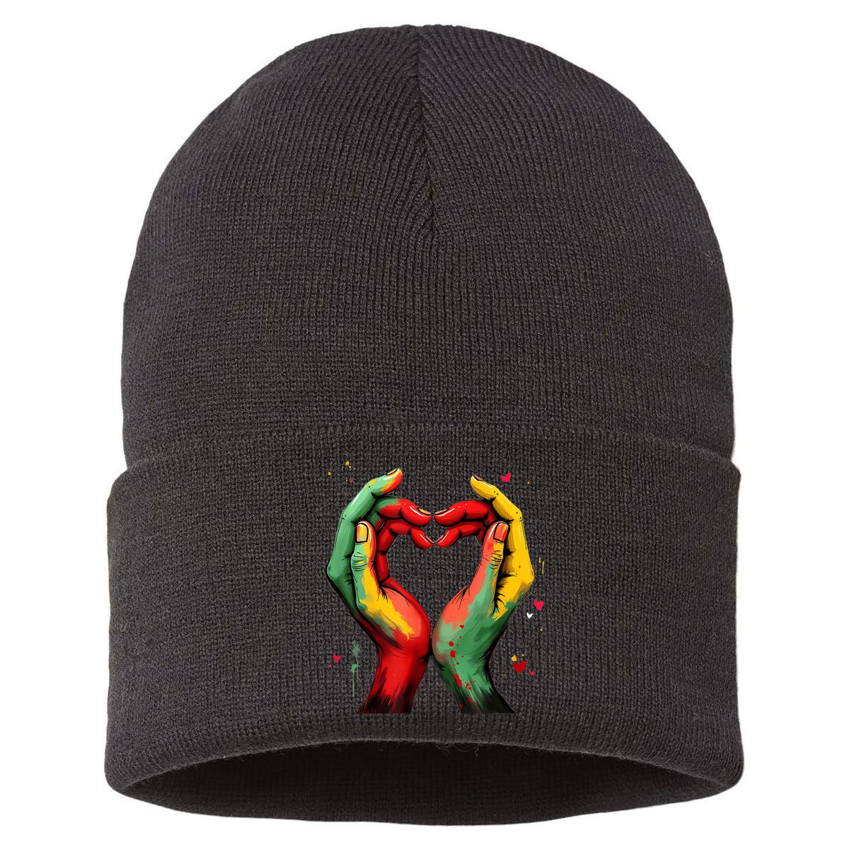 Black History Month Heart African American Black Red Green Sustainable Knit Beanie