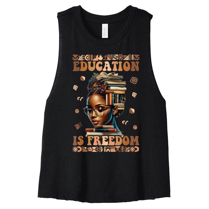 Black History Month Education Is Freedom Teacher Women's Racerback Cropped Tank