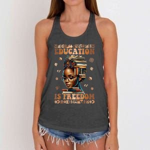 Black History Month Education Is Freedom Teacher Women's Knotted Racerback Tank