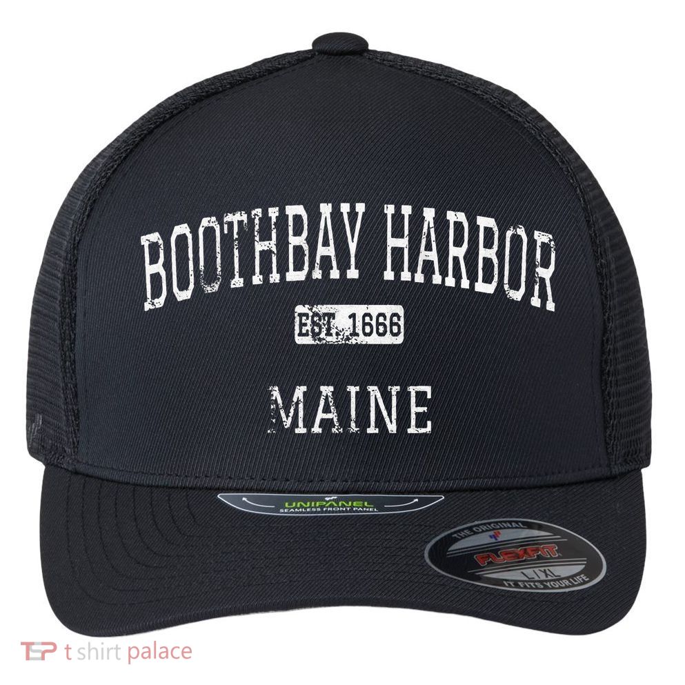 Boothbay Harbor Maine Me Vintage Flexfit Unipanel Trucker Cap