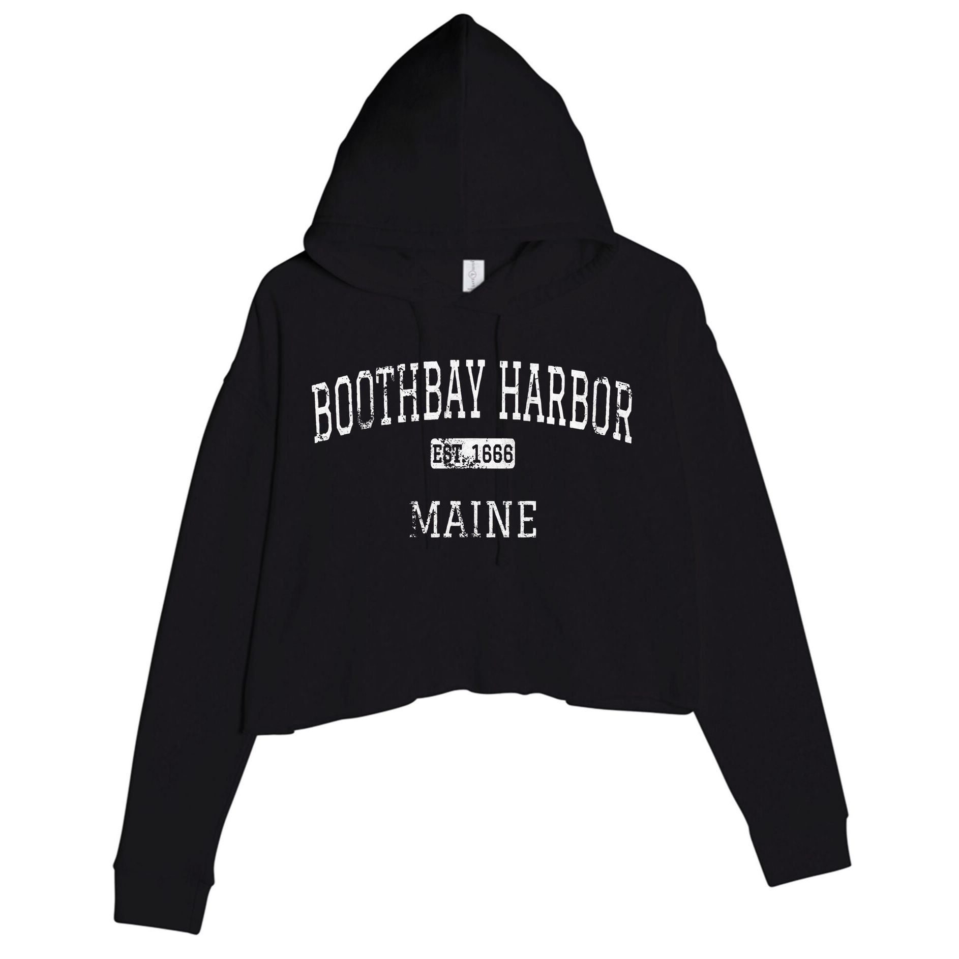 Boothbay Harbor Maine Me Vintage Crop Fleece Hoodie