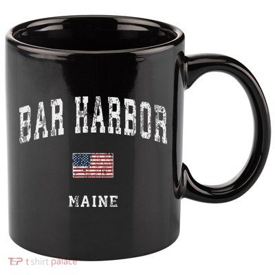 Bar Harbor Maine Me Vintage American Flag Sports Design 11oz C Handle Ceramic Mug