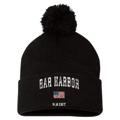 Bar Harbor Maine Me Vintage American Flag Sports Design Pom Pom 12in Knit Beanie