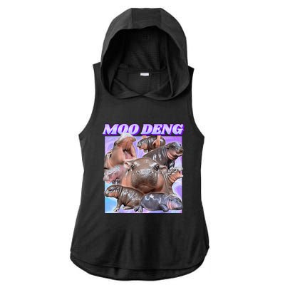 Baby Hippo Moo Deng Ladies PosiCharge Tri-Blend Wicking Draft Hoodie Tank