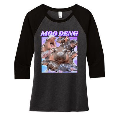 Baby Hippo Moo Deng Women's Tri-Blend 3/4-Sleeve Raglan Shirt