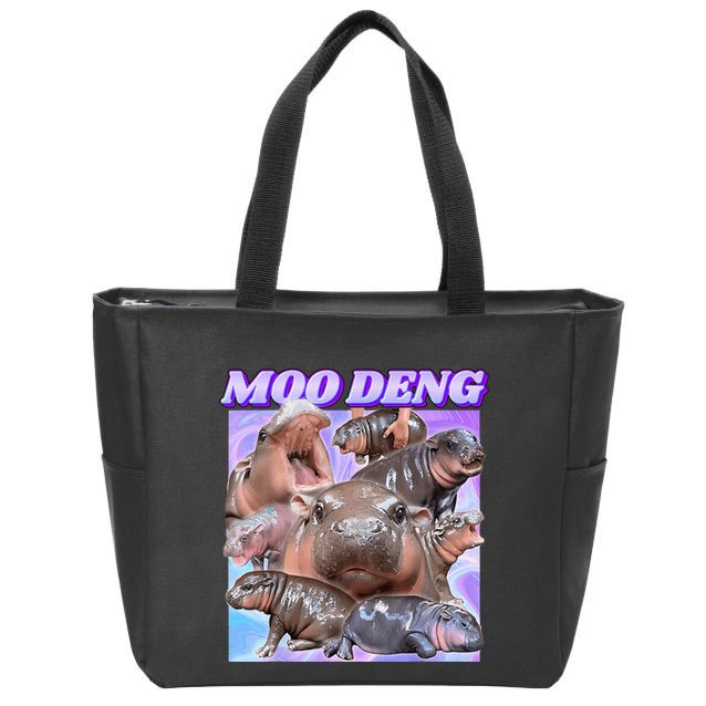 Baby Hippo Moo Deng Zip Tote Bag
