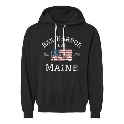 Bar Harbor Maine Usa American Flag Established Me Vintage Garment-Dyed Fleece Hoodie