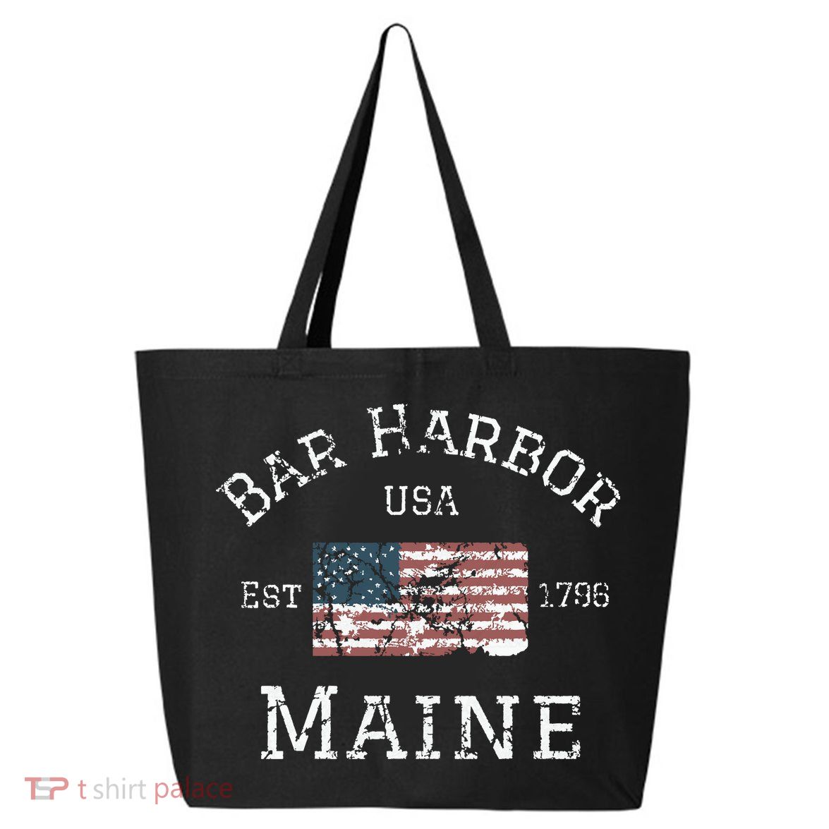 Bar Harbor Maine Usa American Flag Established Me Vintage 25L Jumbo Tote