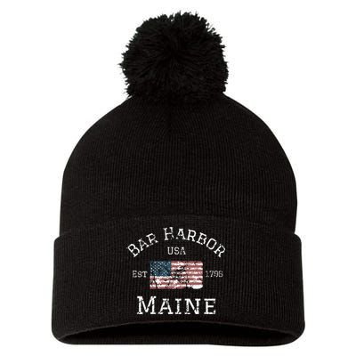 Bar Harbor Maine Usa American Flag Established Me Vintage Pom Pom 12in Knit Beanie