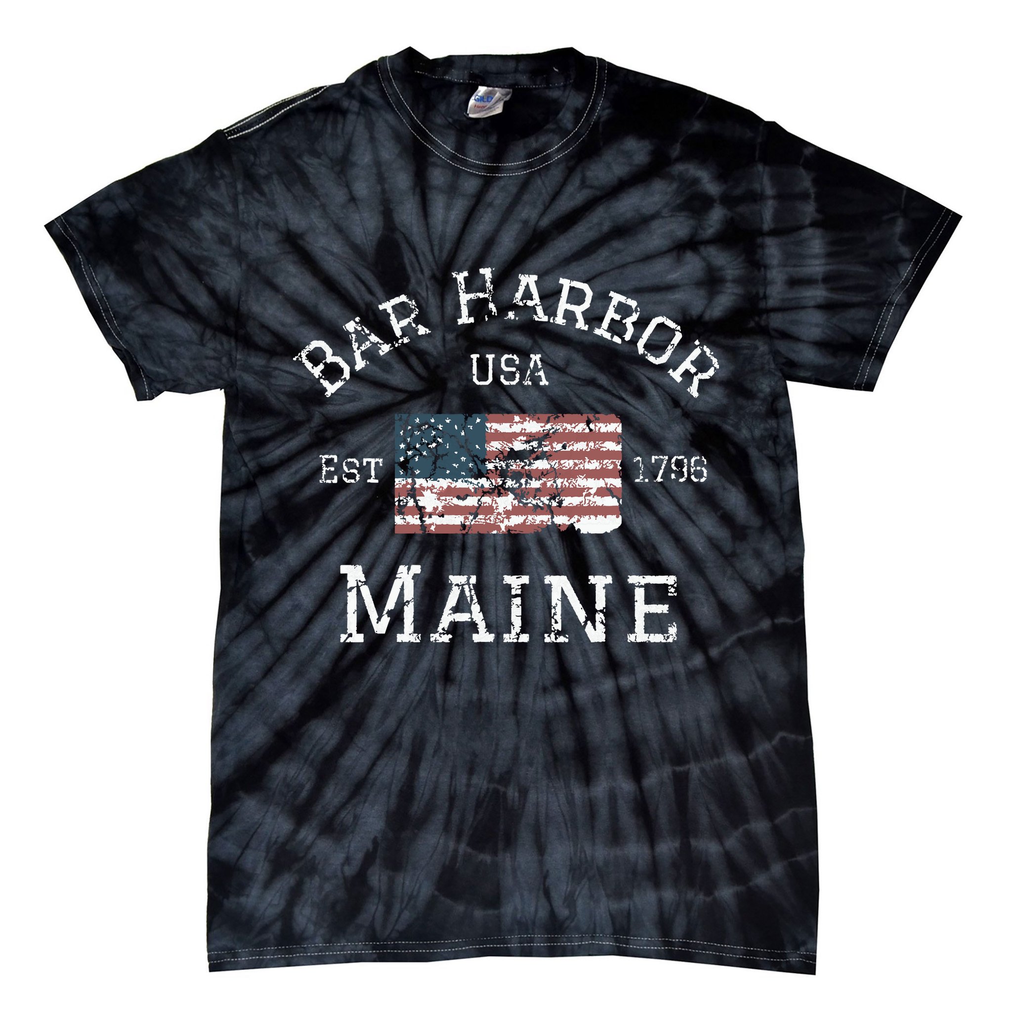 Bar Harbor Maine Usa American Flag Established Me Vintage Tie-Dye T-Shirt