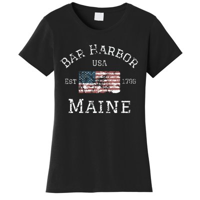 Bar Harbor Maine Usa American Flag Established Me Vintage Women's T-Shirt