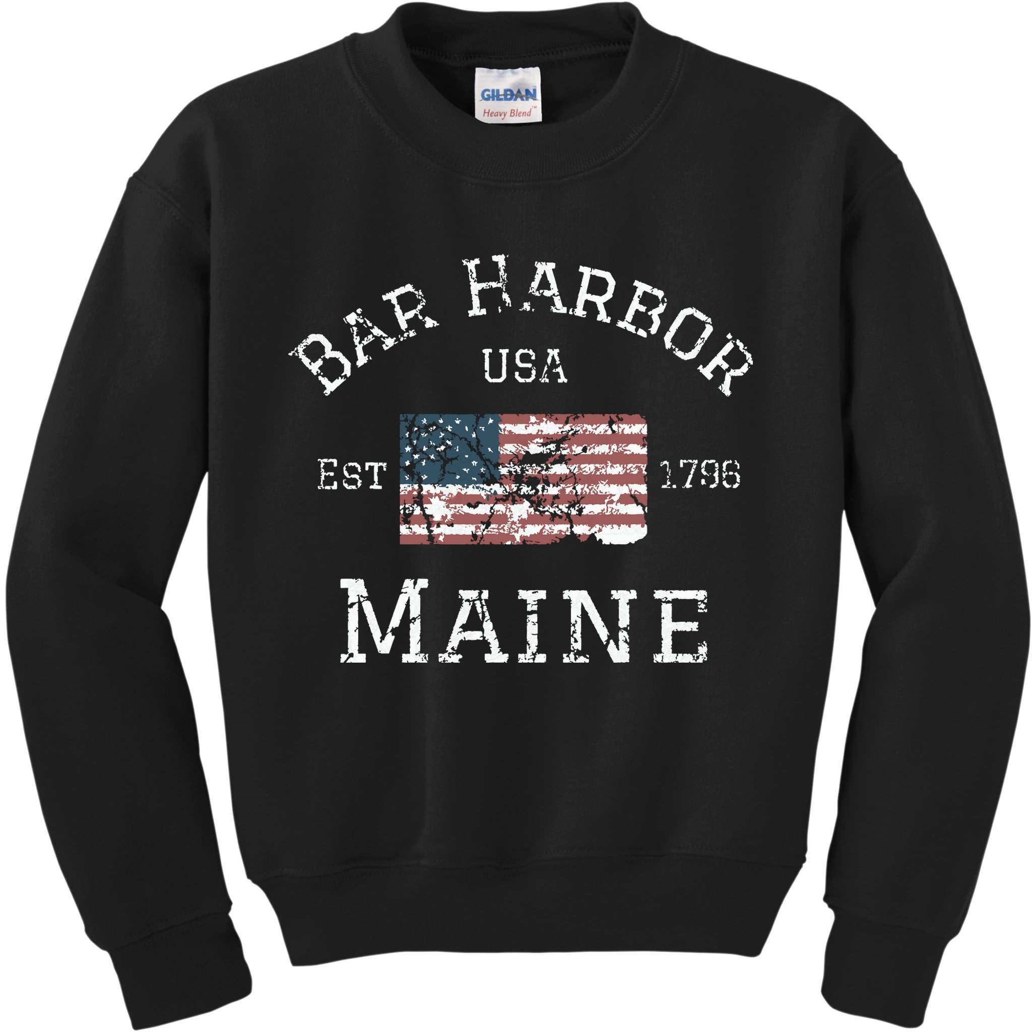 Bar Harbor Maine Usa American Flag Established Me Vintage Kids Sweatshirt