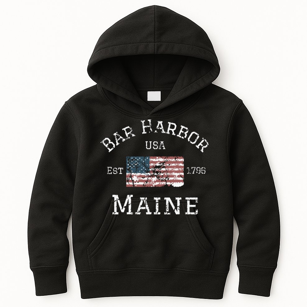 Bar Harbor Maine Usa American Flag Established Me Vintage Kids Hoodie