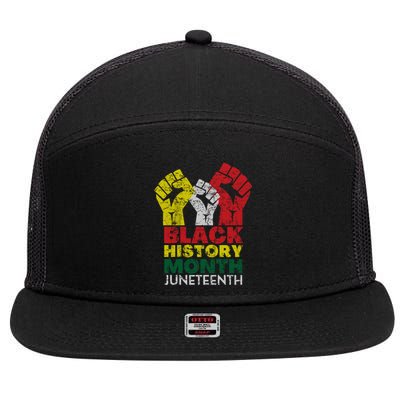 Black History Month And Junenth Pride Fists Cool Gift 7 Panel Mesh Trucker Snapback Hat