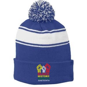 Black History Month And Junenth Pride Fists Cool Gift Stripe Pom Pom Beanie