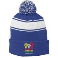 Black History Month And Junenth Pride Fists Cool Gift Stripe Pom Pom Beanie