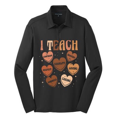 Black History Month I Teach Black History Teacher Retro Silk Touch Performance Long Sleeve Polo