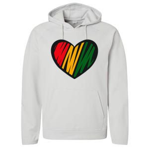 Black History Month Red Gold & Green Heart Performance Fleece Hoodie