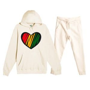 Black History Month Red Gold & Green Heart Premium Hooded Sweatsuit Set