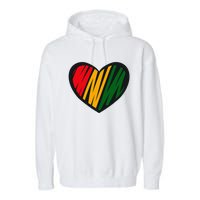 Black History Month Red Gold & Green Heart Garment-Dyed Fleece Hoodie