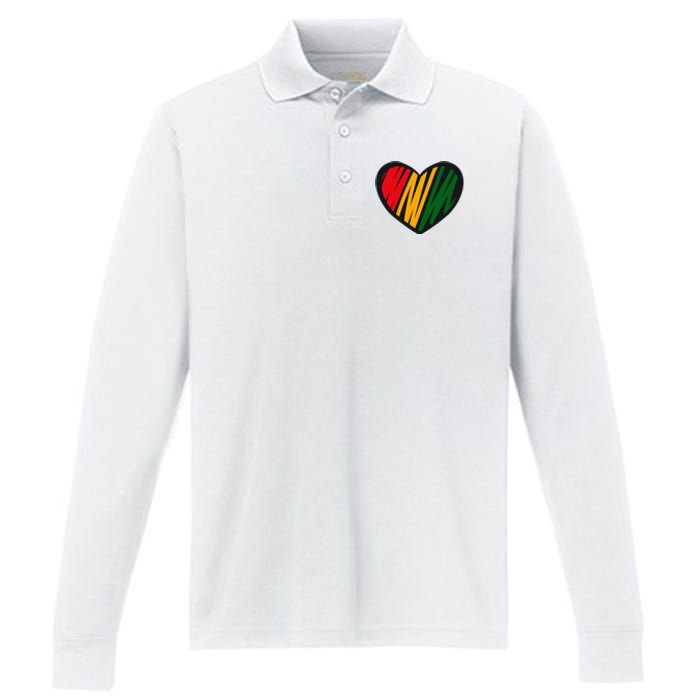 Black History Month Red Gold & Green Heart Performance Long Sleeve Polo