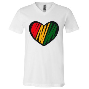 Black History Month Red Gold & Green Heart V-Neck T-Shirt