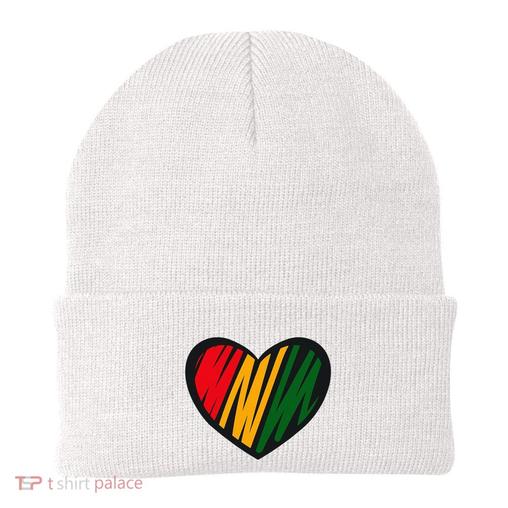 Black History Month Red Gold & Green Heart Beanie