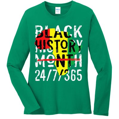 Black History Month 24/7/365 African Melanin Black Pride Ladies Long Sleeve Shirt